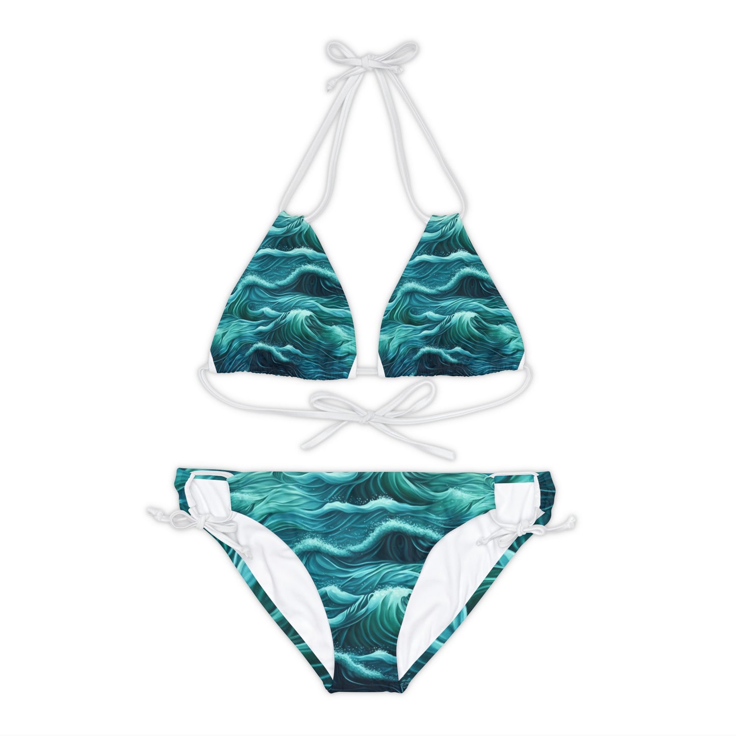 Ocean Waves Print Strappy Bikini Set