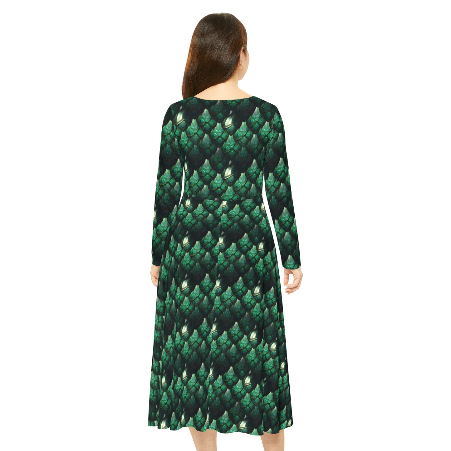 Emerald Scale Print Long Sleeve Dance Dress