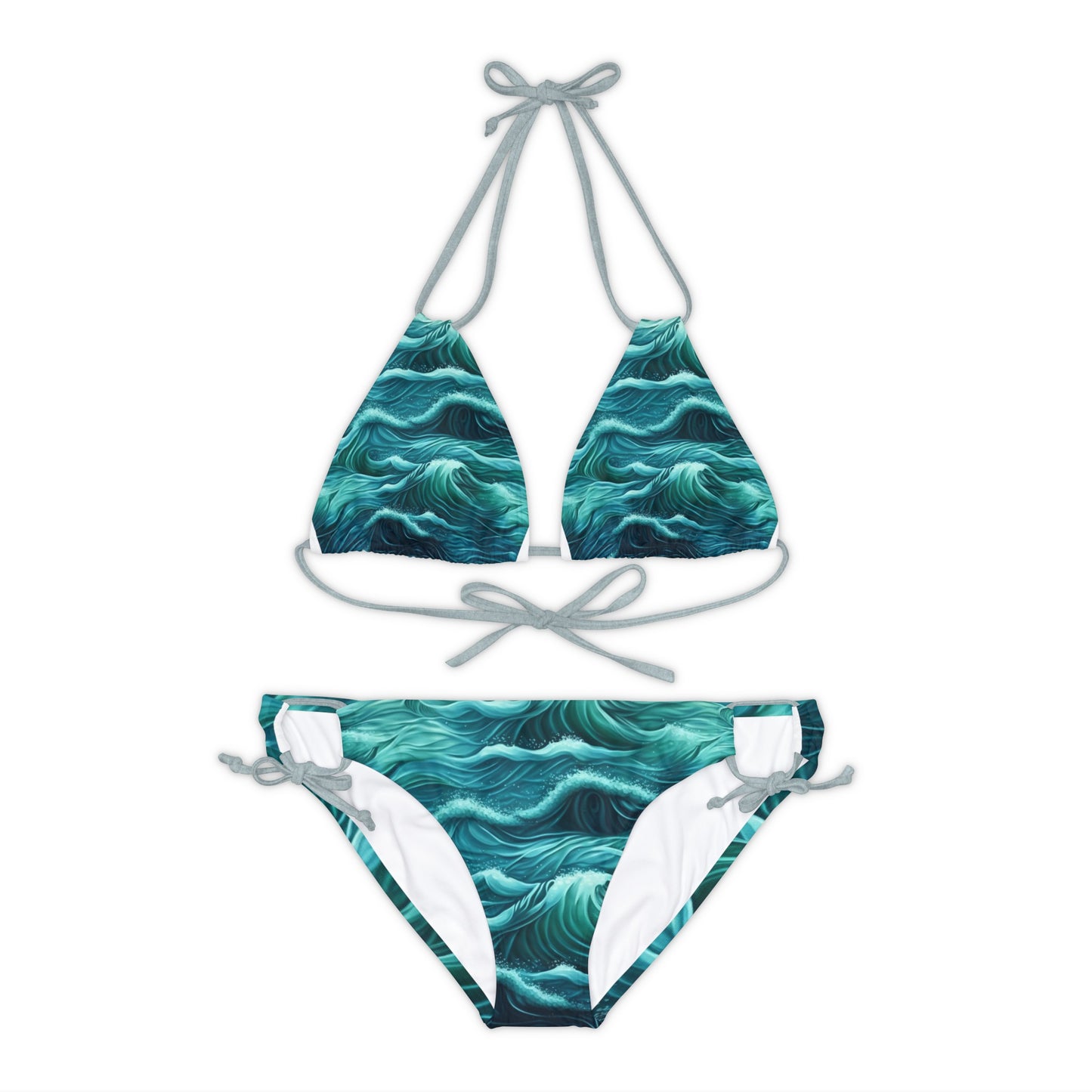 Ocean Waves Print Strappy Bikini Set