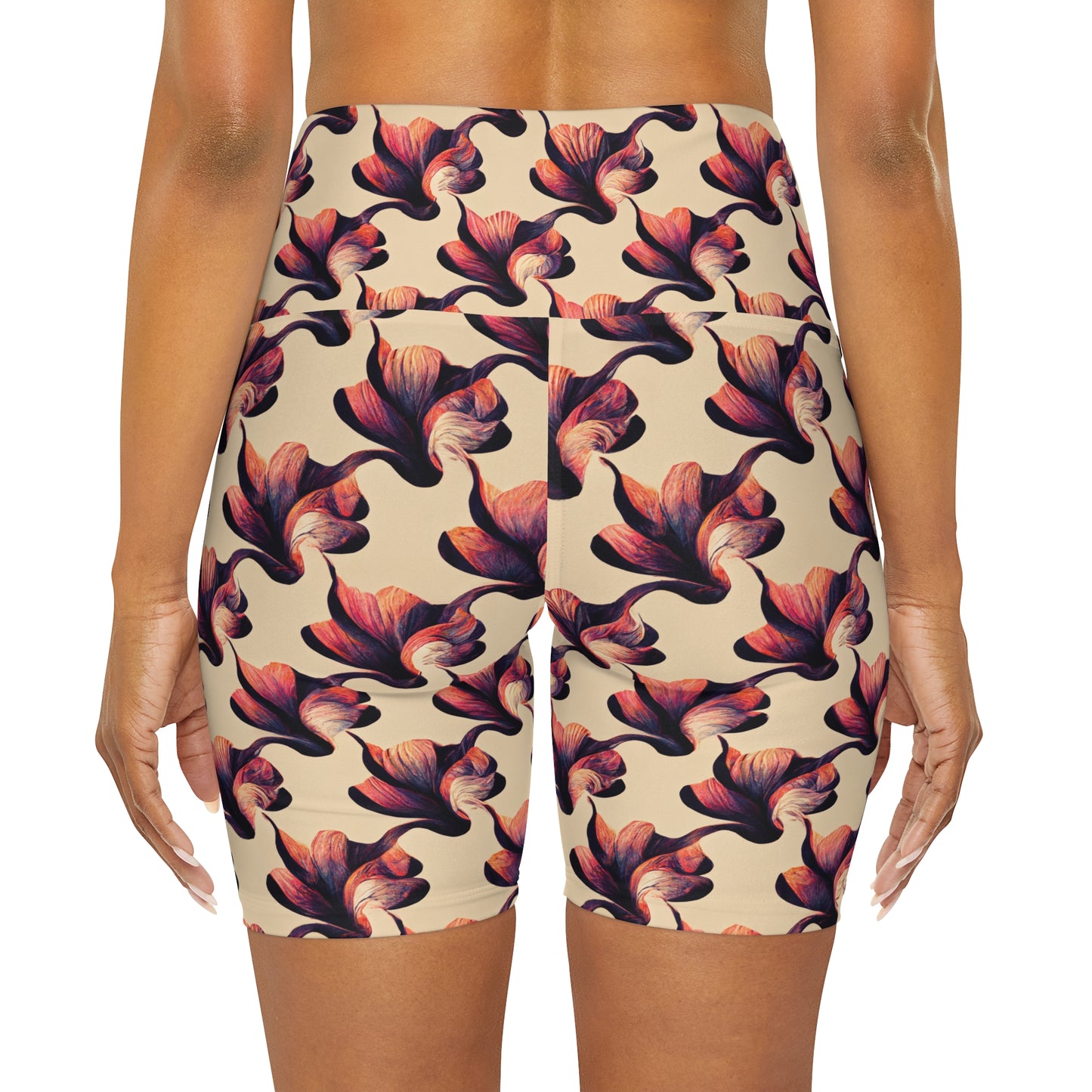 Floral All Over Print High Waisted Yoga Shorts